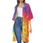 Colorful Spiral Tie Dye Print Open Front Beach Cover Up