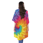 Colorful Spiral Tie Dye Print Open Front Beach Cover Up