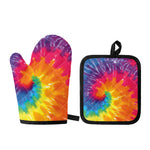 Colorful Spiral Tie Dye Print Oven Mitt And Pot Holder Set