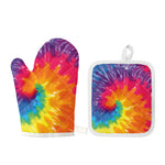Colorful Spiral Tie Dye Print Oven Mitt And Pot Holder Set