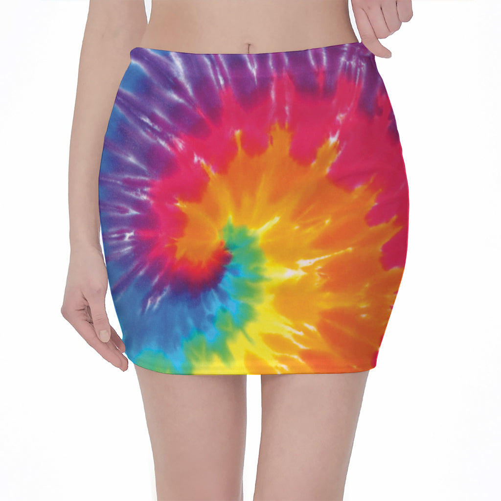 Colorful Spiral Tie Dye Print Pencil Mini Skirt