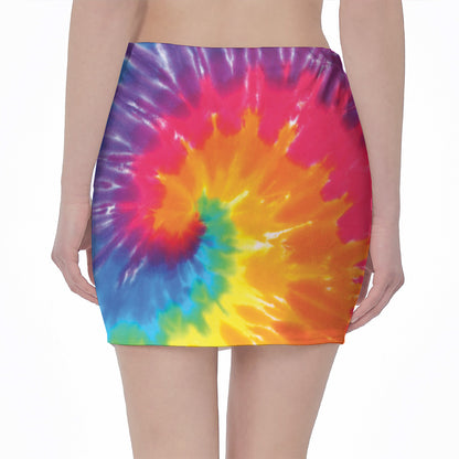 Colorful Spiral Tie Dye Print Pencil Mini Skirt