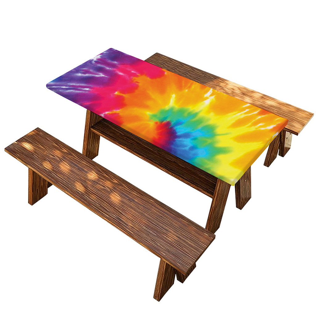 Colorful Spiral Tie Dye Print Picnic Table Cover