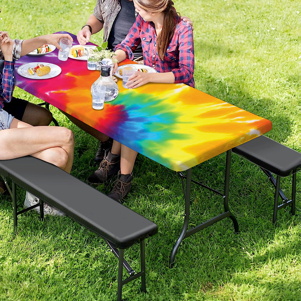 Colorful Spiral Tie Dye Print Picnic Table Cover