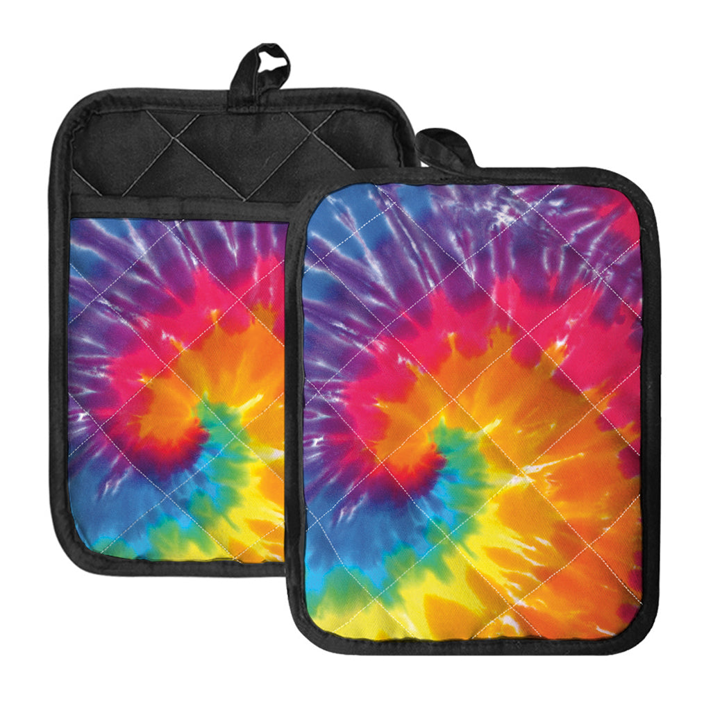 Colorful Spiral Tie Dye Print Pot Holders With Pocket