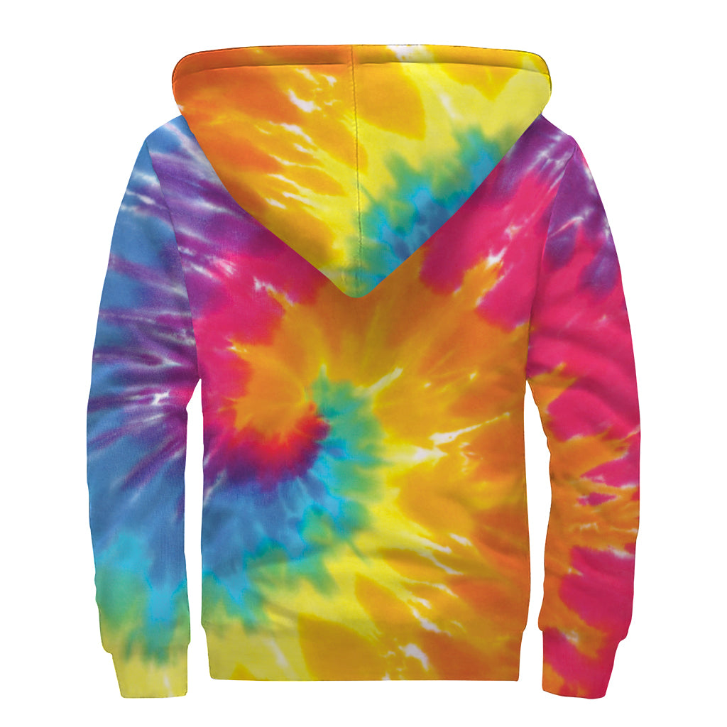 Colorful Spiral Tie Dye Print Sherpa Lined Zip Up Hoodie
