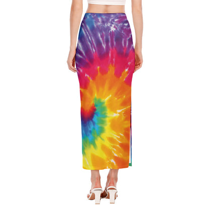 Colorful Spiral Tie Dye Print Side Slit Maxi Skirt