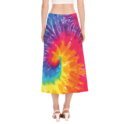 Colorful Spiral Tie Dye Print Side Slit Midi Skirt