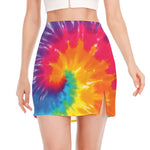 Colorful Spiral Tie Dye Print Side Slit Mini Skirt