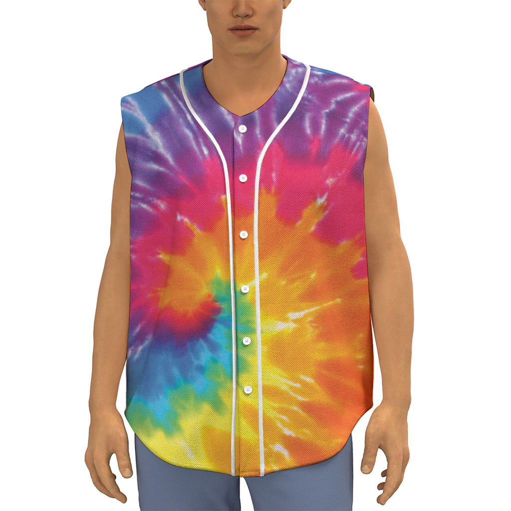 Colorful Spiral Tie Dye Print Sleeveless Baseball Jersey