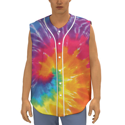 Colorful Spiral Tie Dye Print Sleeveless Baseball Jersey