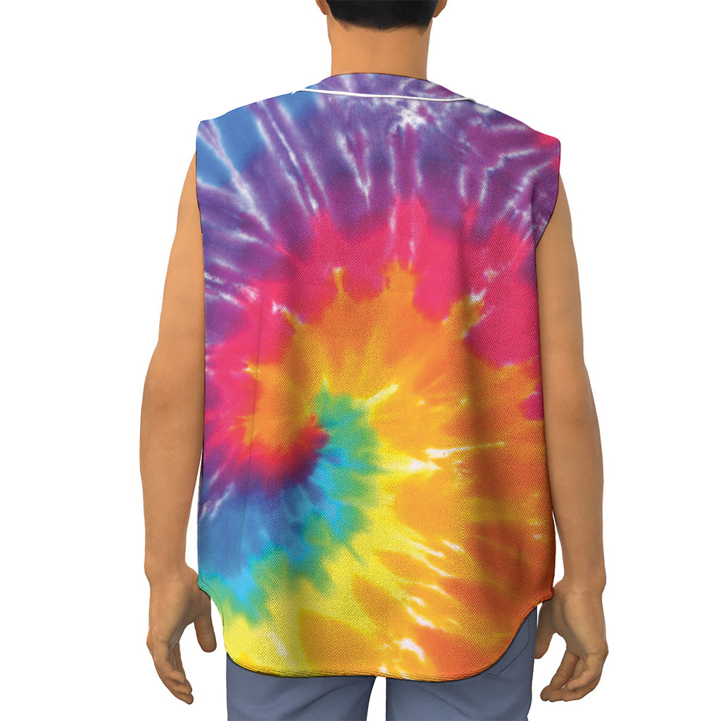 Colorful Spiral Tie Dye Print Sleeveless Baseball Jersey