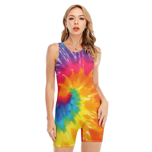 Colorful Spiral Tie Dye Print Sleeveless One Piece Swimsuit
