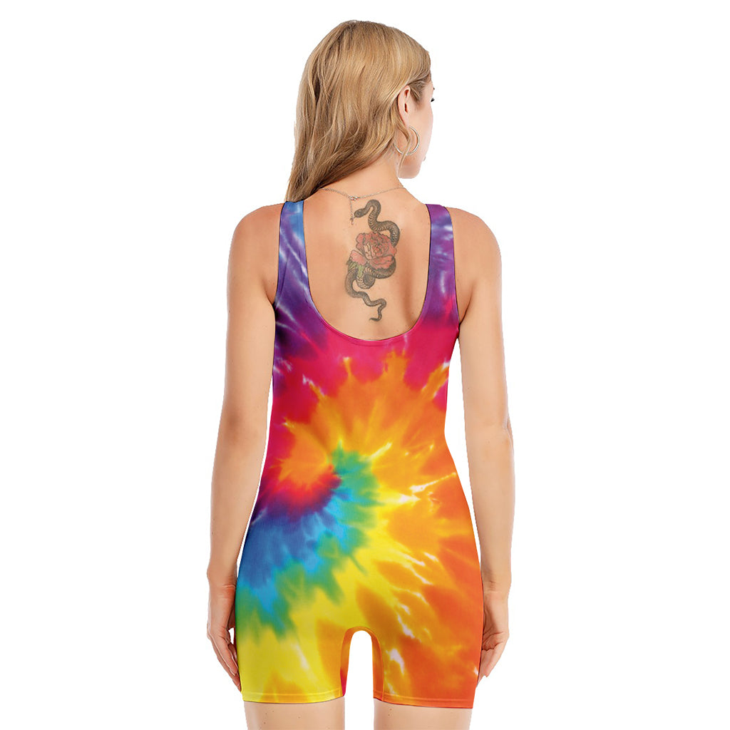 Colorful Spiral Tie Dye Print Sleeveless One Piece Swimsuit