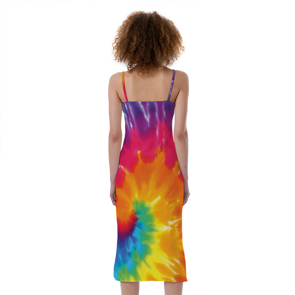 Colorful Spiral Tie Dye Print Slim Fit Midi Cami Dress