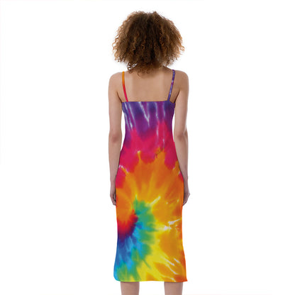 Colorful Spiral Tie Dye Print Slim Fit Midi Cami Dress
