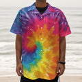 Colorful Spiral Tie Dye Print Textured Short Sleeve Shirt