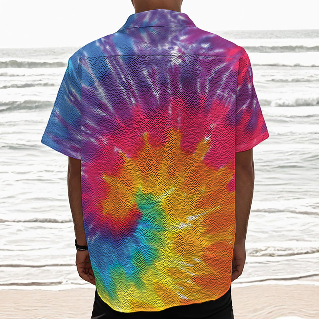 Colorful Spiral Tie Dye Print Textured Short Sleeve Shirt
