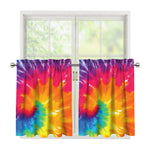 Colorful Spiral Tie Dye Print Tier Curtains