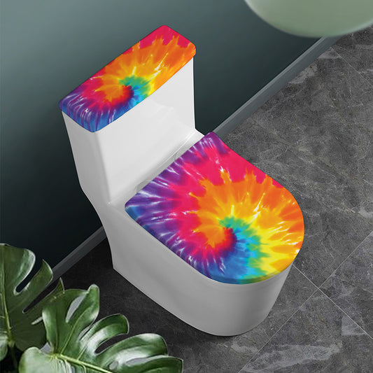 Colorful Spiral Tie Dye Print Toilet Lid And Tank Cover Set