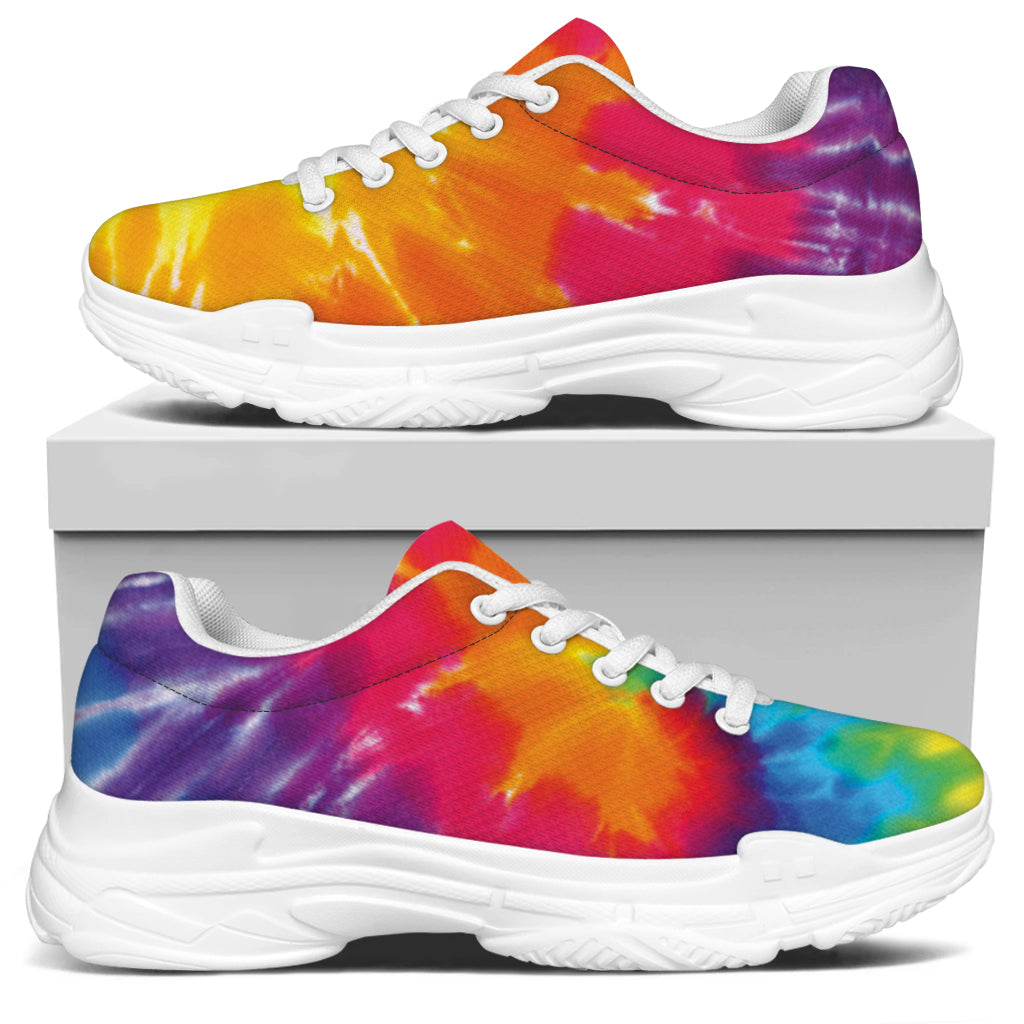 Colorful Spiral Tie Dye Print White Chunky Shoes