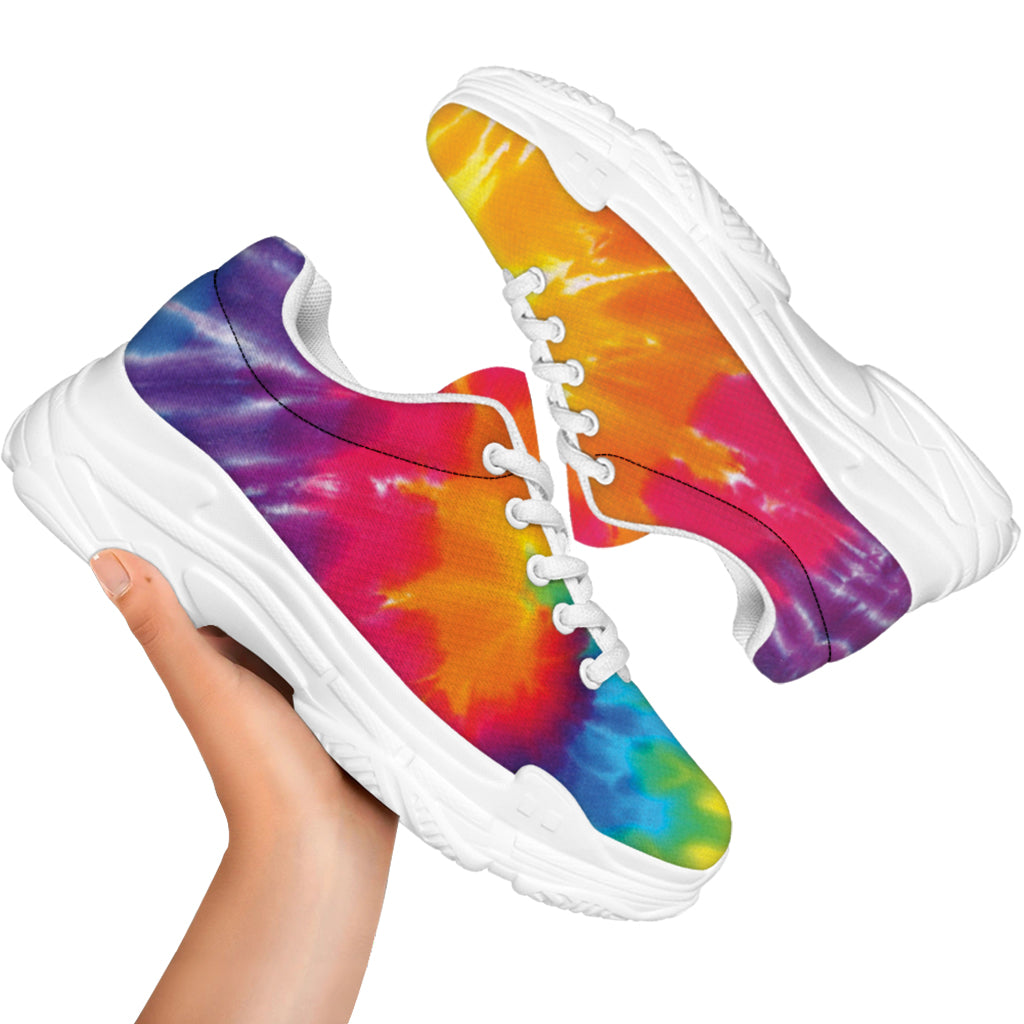 Colorful Spiral Tie Dye Print White Chunky Shoes