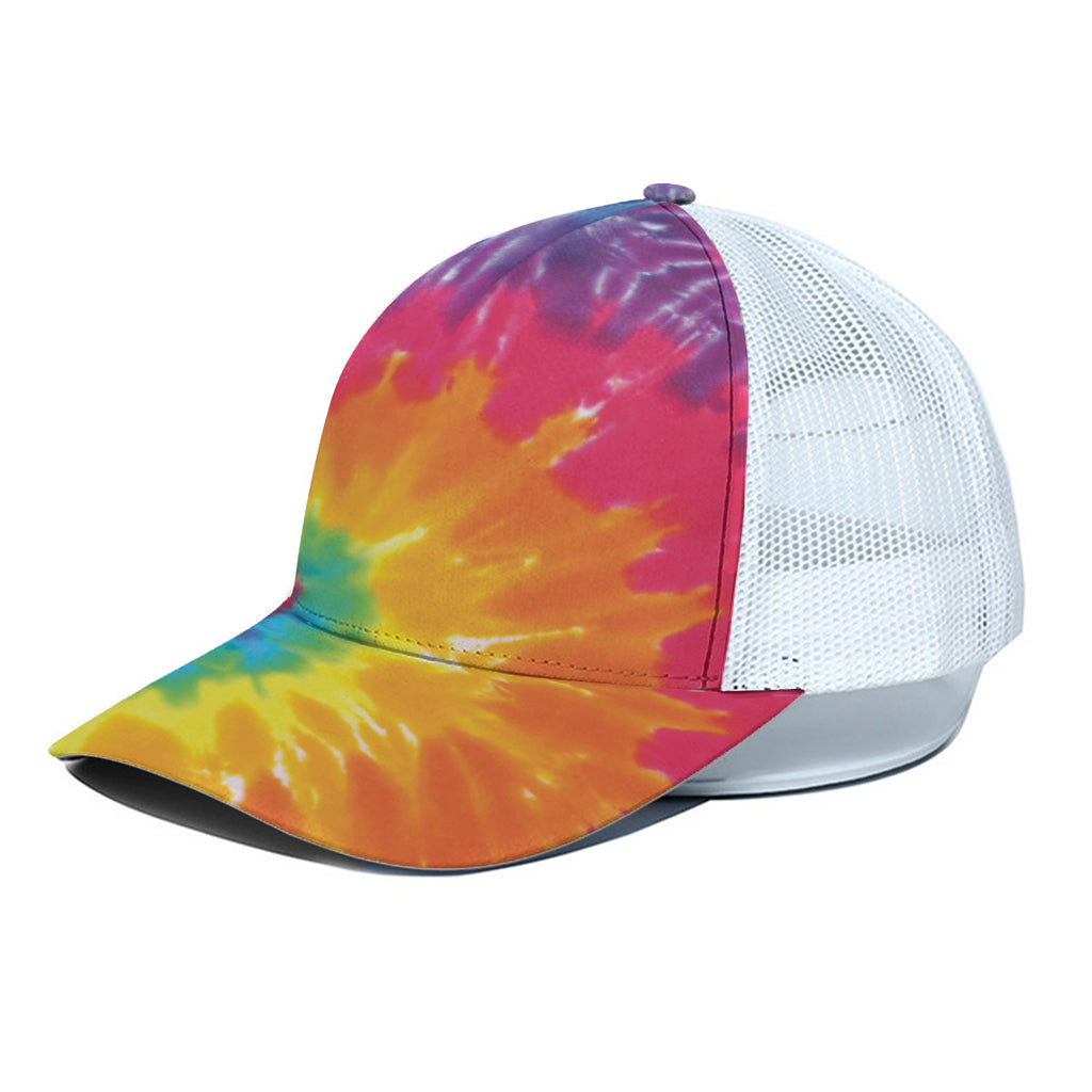 Colorful Spiral Tie Dye Print White Mesh Trucker Cap