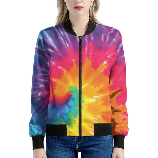 Colorful Spiral Tie Dye Print Women's Bomber Jacket