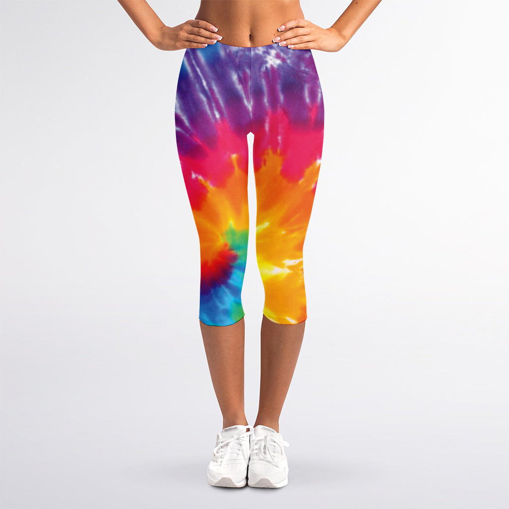 Colorful Spiral Tie Dye Print Women's Capri Leggings