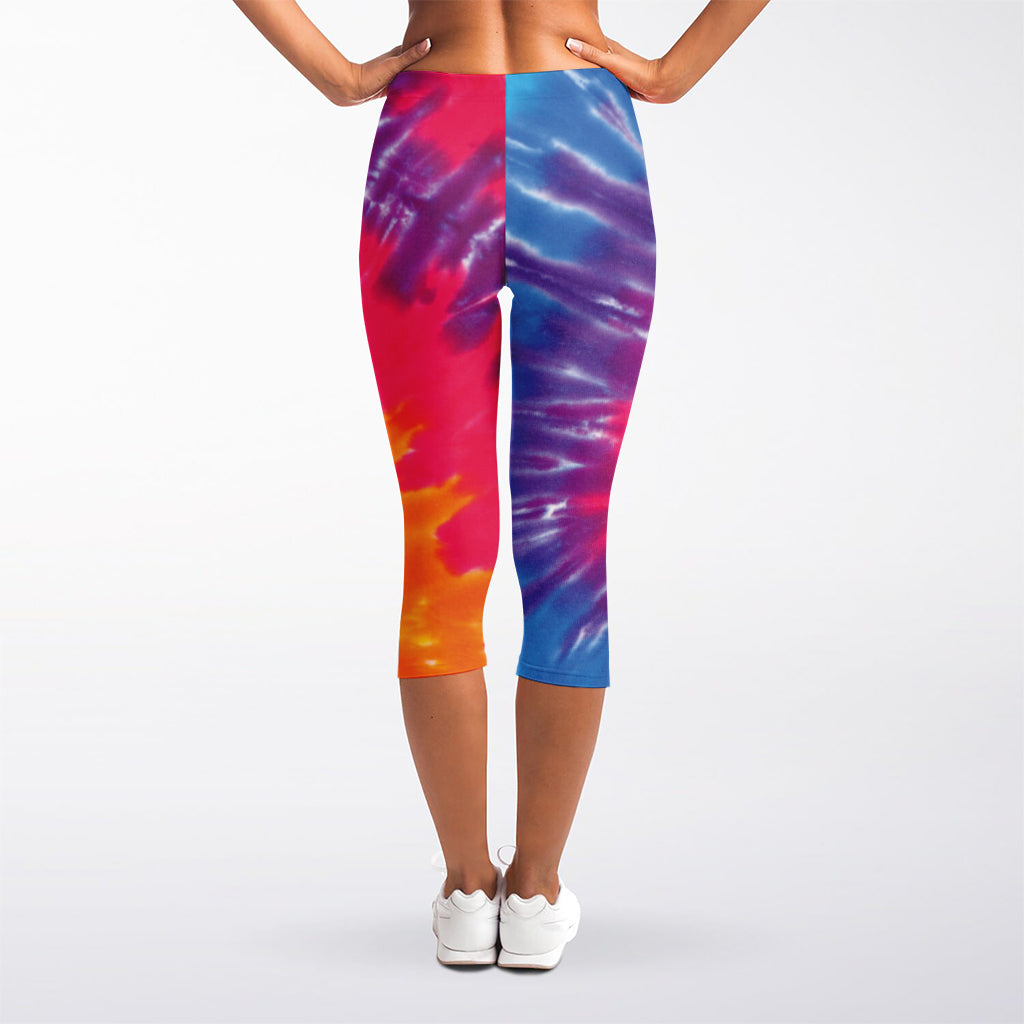 Colorful Spiral Tie Dye Print Women's Capri Leggings