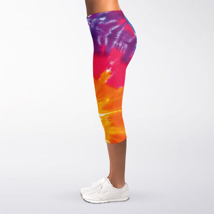Colorful Spiral Tie Dye Print Women's Capri Leggings