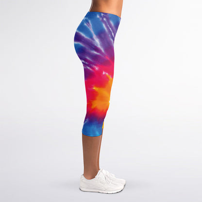 Colorful Spiral Tie Dye Print Women's Capri Leggings