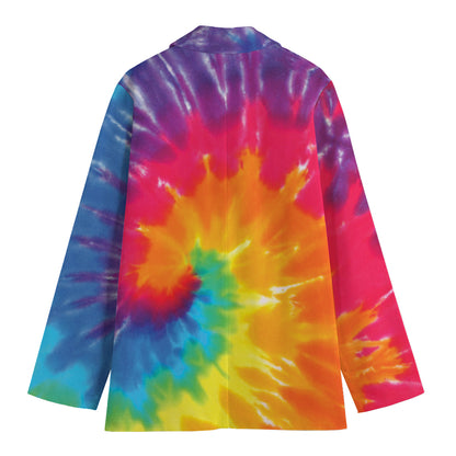 Colorful Spiral Tie Dye Print Women's Cotton Blazer