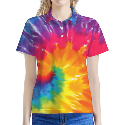 Colorful Spiral Tie Dye Print Women's Polo Shirt