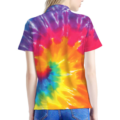 Colorful Spiral Tie Dye Print Women's Polo Shirt