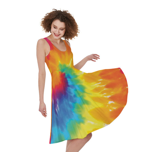 Colorful Spiral Tie Dye Print Women's Sleeveless Dress