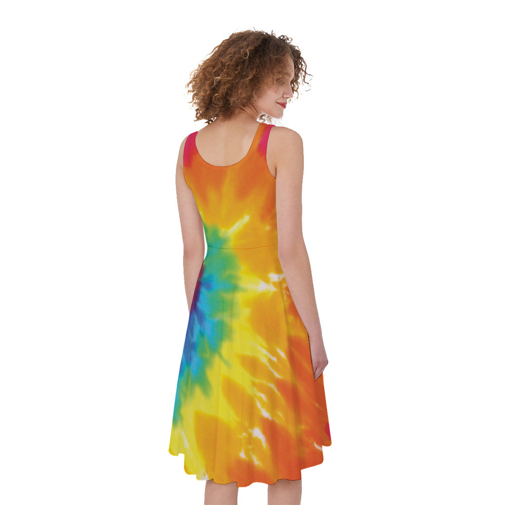 Colorful Spiral Tie Dye Print Women's Sleeveless Dress