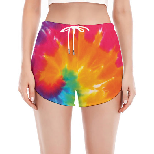 Colorful Spiral Tie Dye Print Women's Split Running Shorts