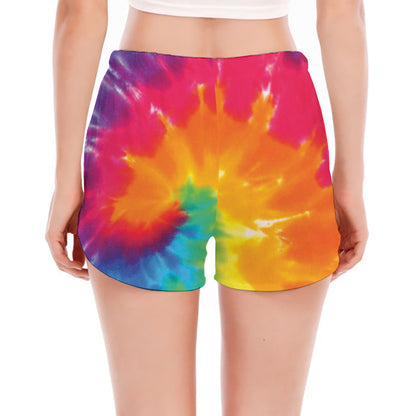 Colorful Spiral Tie Dye Print Women's Split Running Shorts
