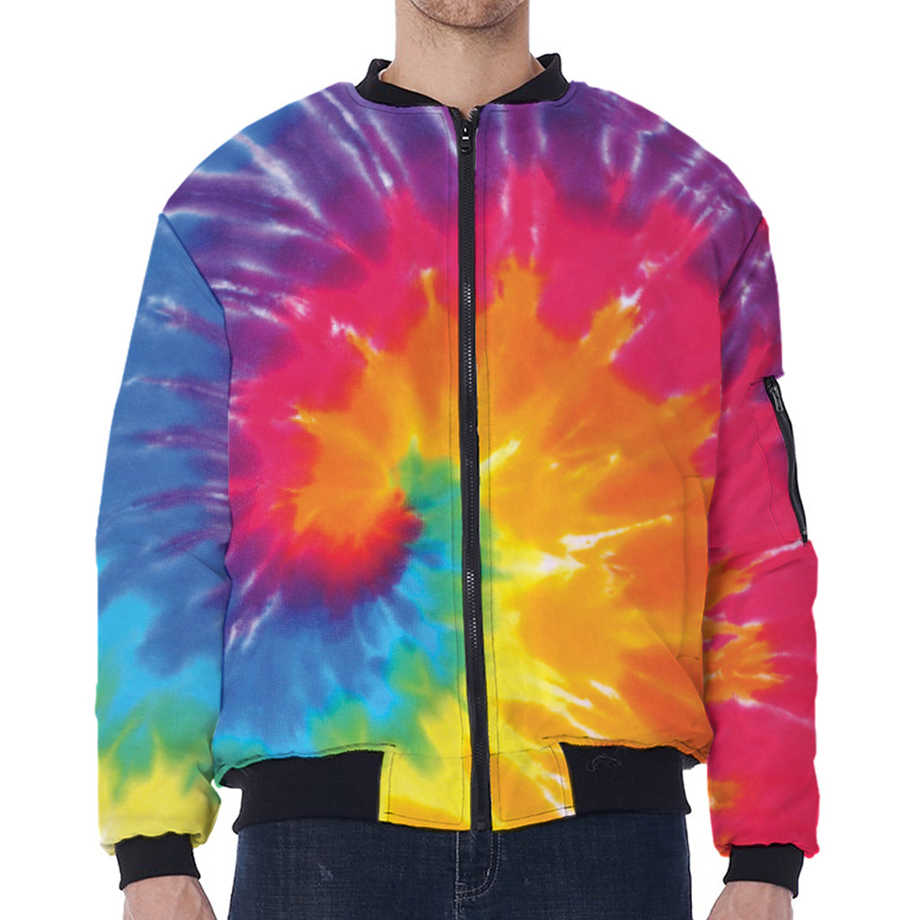 Colorful Spiral Tie Dye Print Zip Sleeve Bomber Jacket