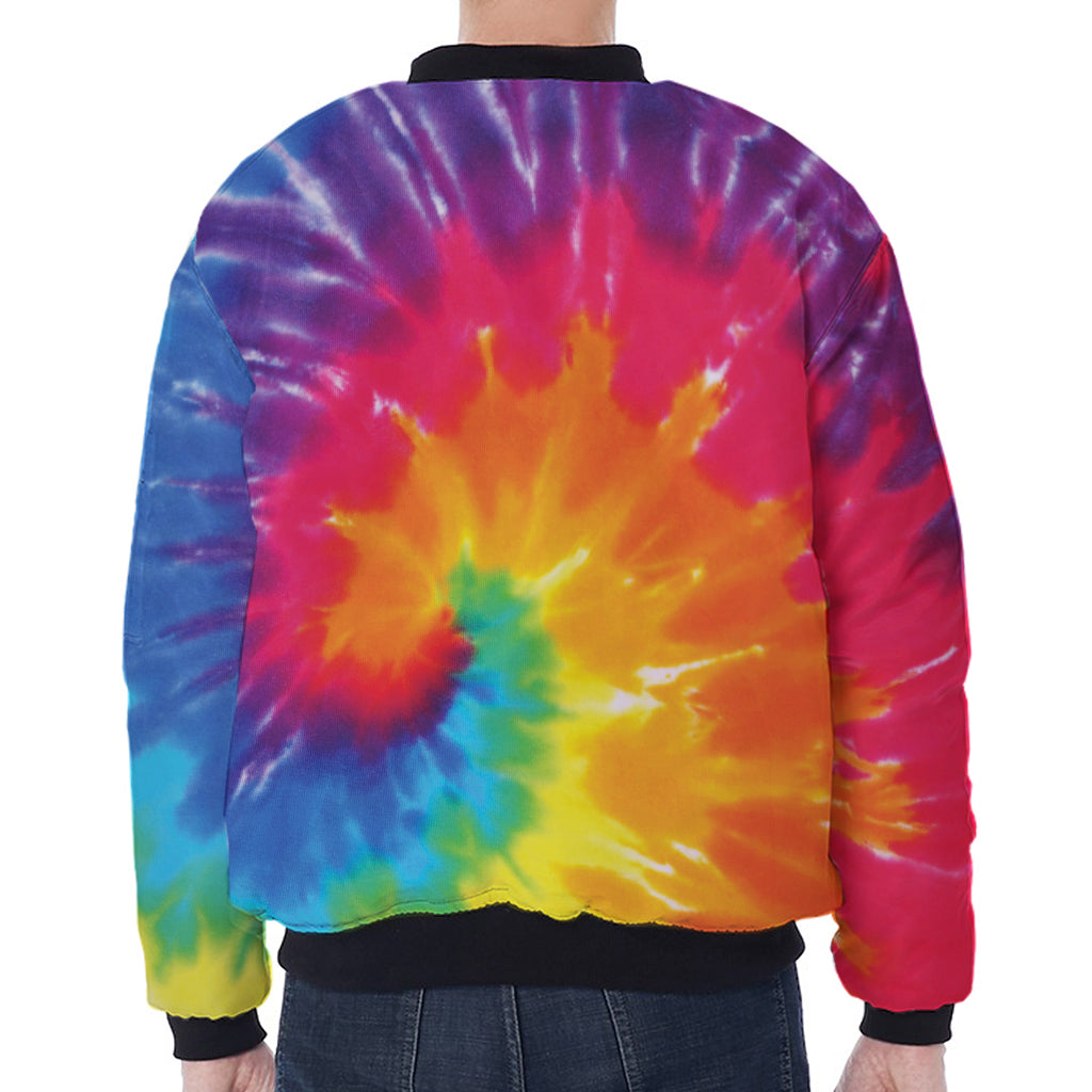 Colorful Spiral Tie Dye Print Zip Sleeve Bomber Jacket