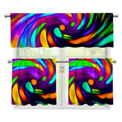 Colorful Spiral Trippy Print 3 Piece Kitchen Curtains