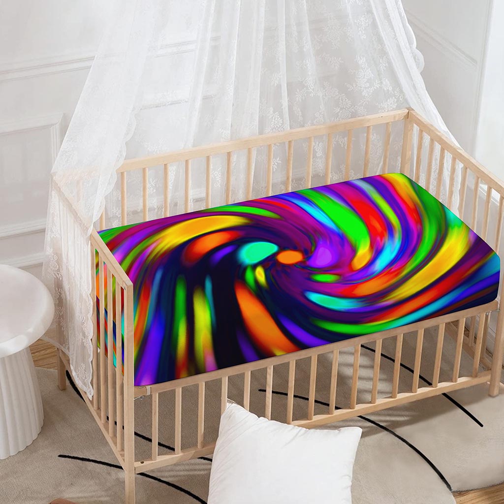 Colorful Spiral Trippy Print Baby Crib Sheet