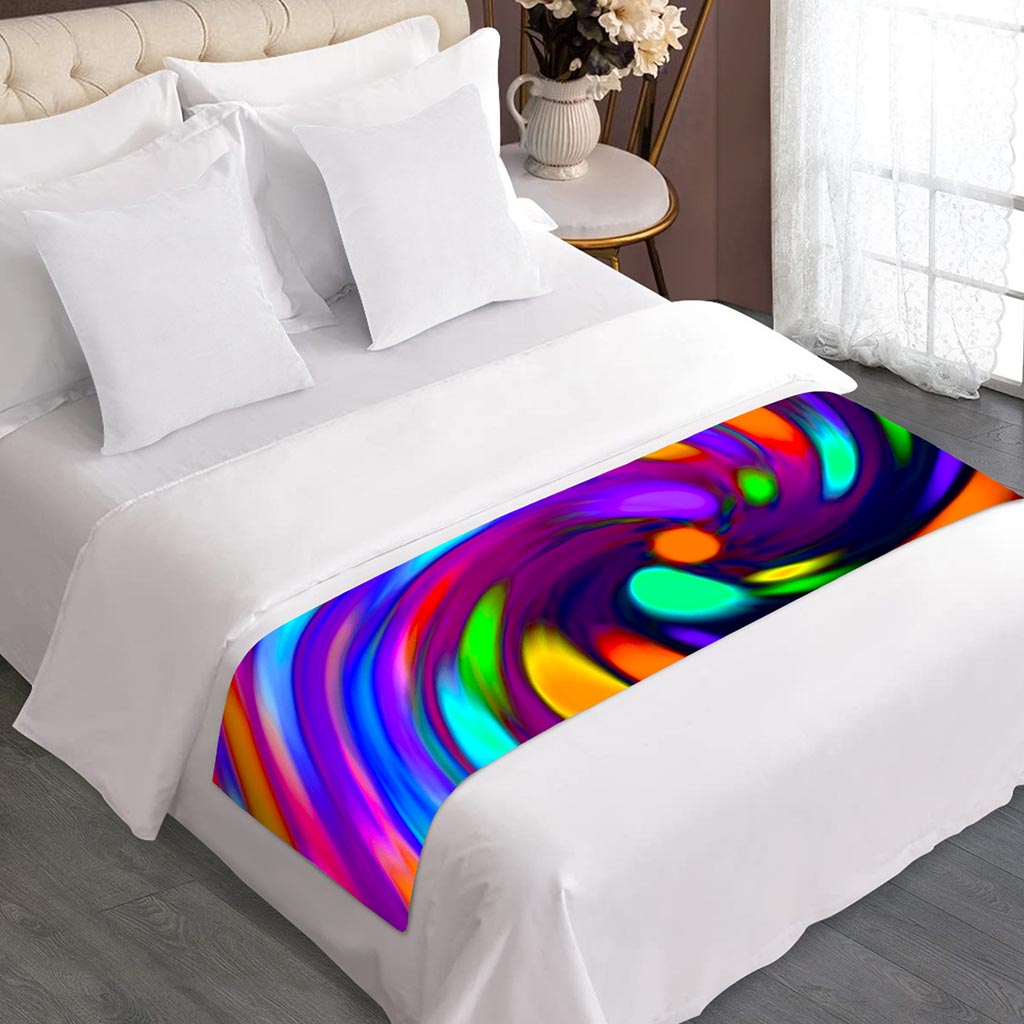 Colorful Spiral Trippy Print Bed Runner