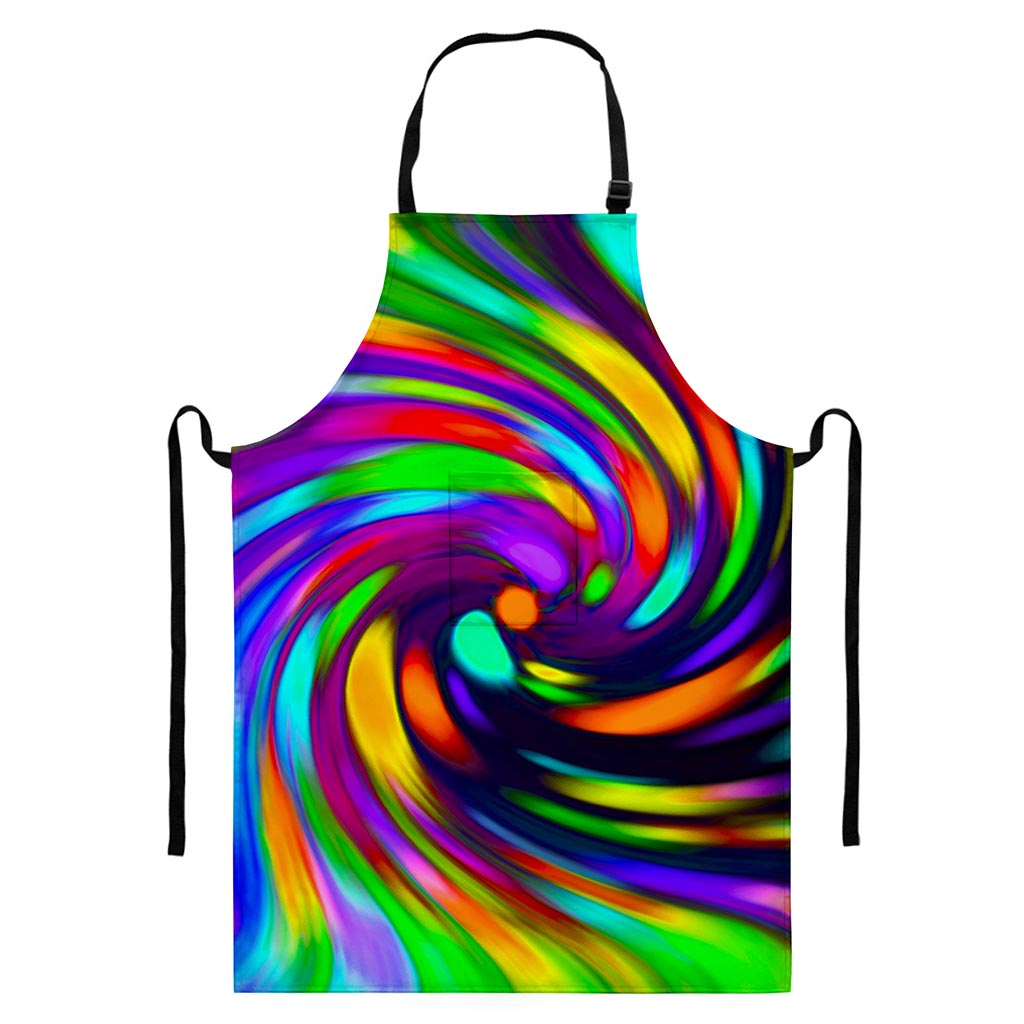 Colorful Spiral Trippy Print Bib Apron With Pocket