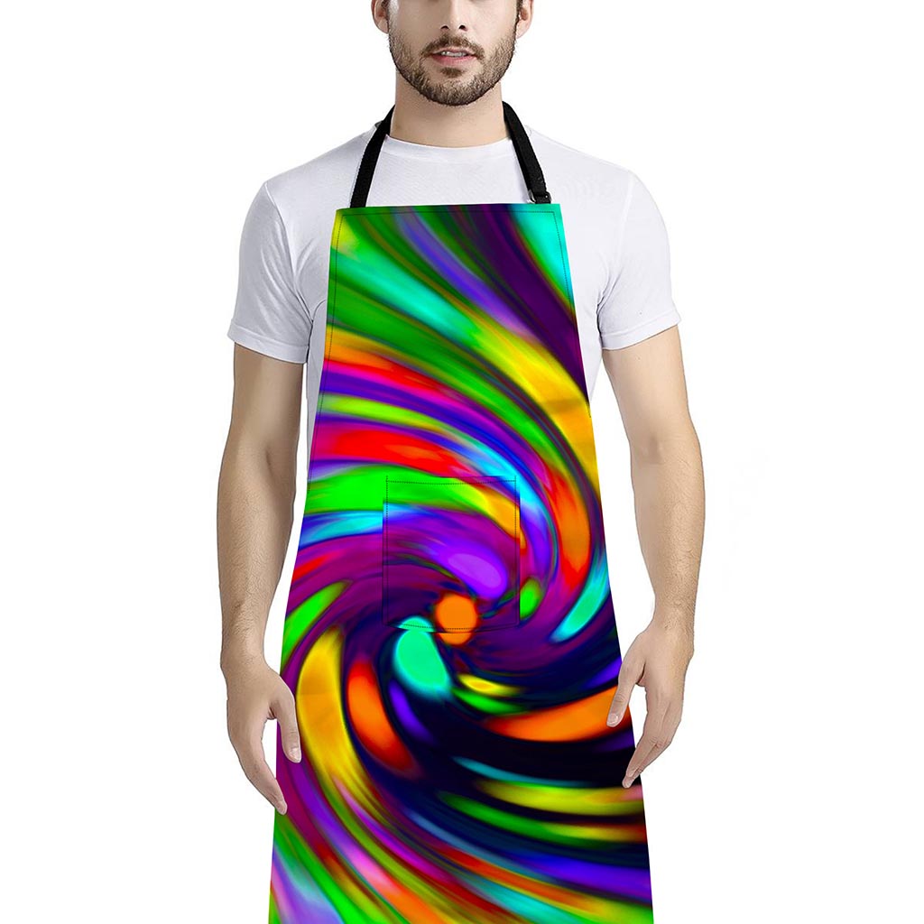 Colorful Spiral Trippy Print Bib Apron With Pocket