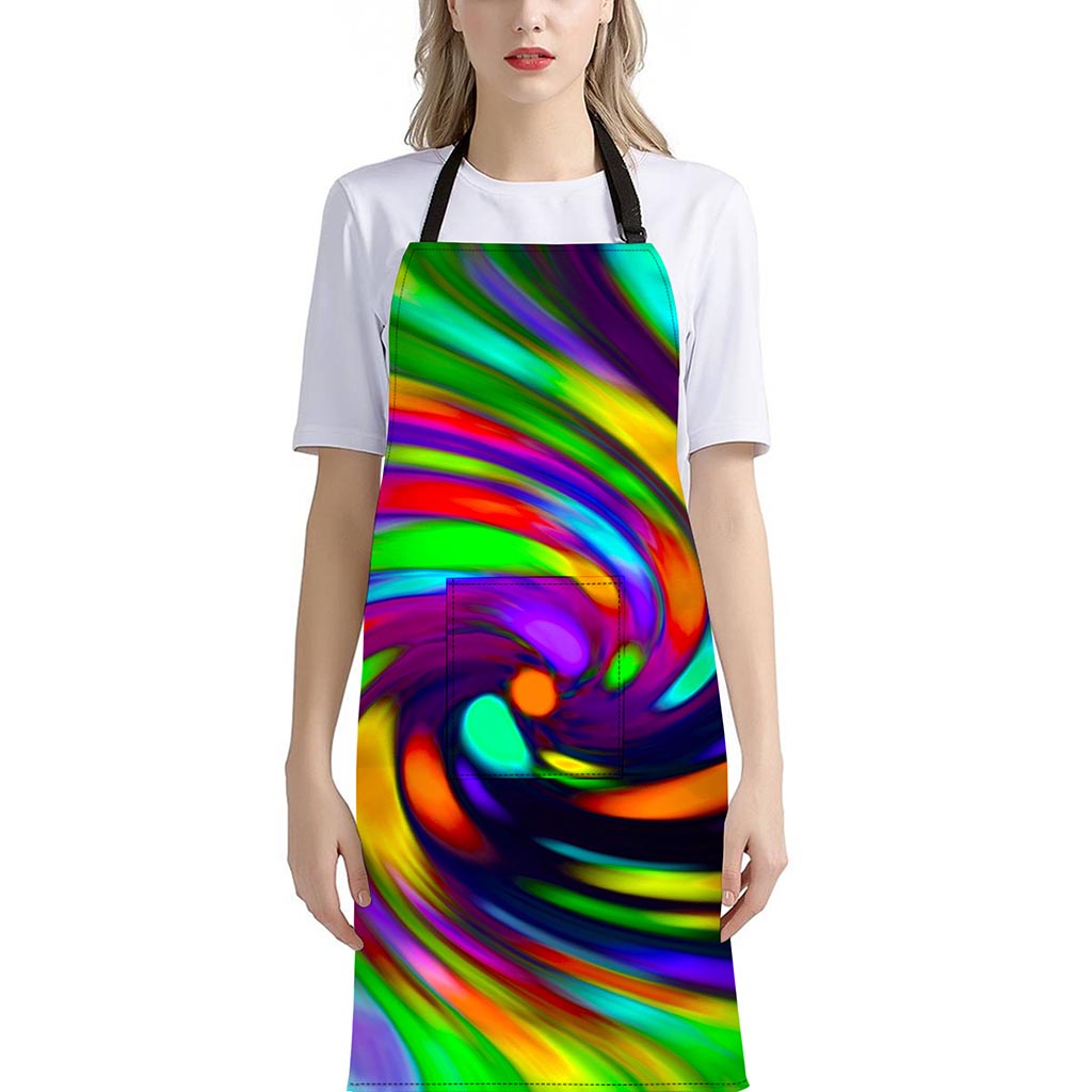 Colorful Spiral Trippy Print Bib Apron With Pocket