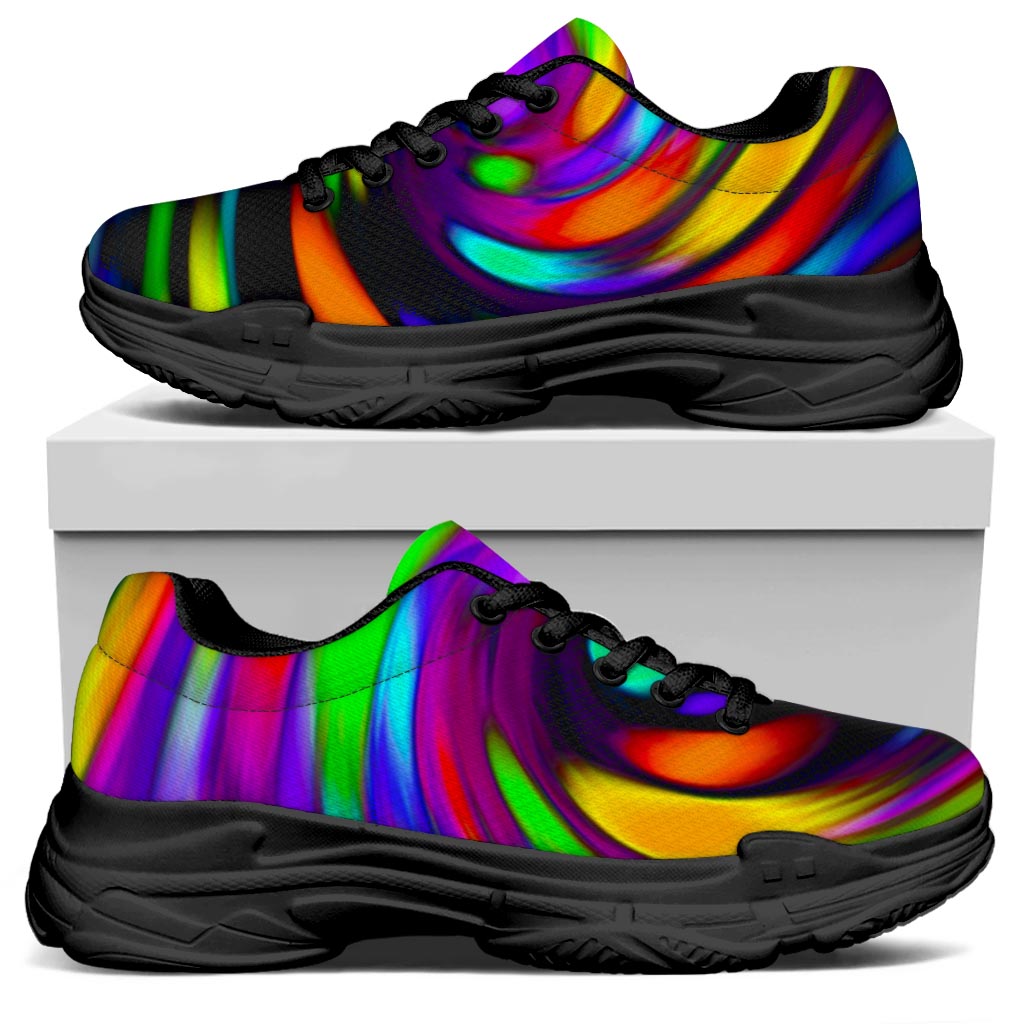 Colorful Spiral Trippy Print Black Chunky Shoes