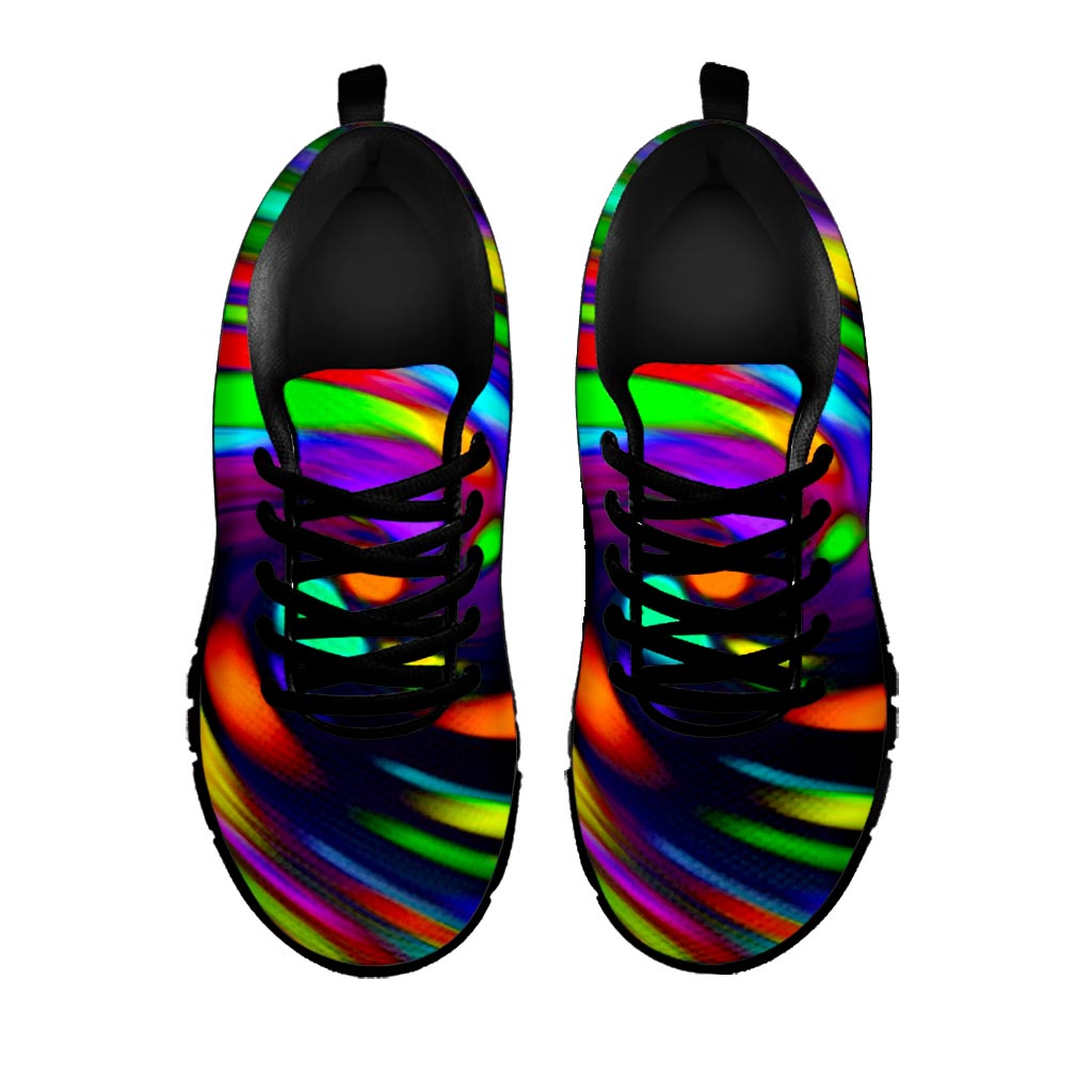 Colorful Spiral Trippy Print Black Running Shoes