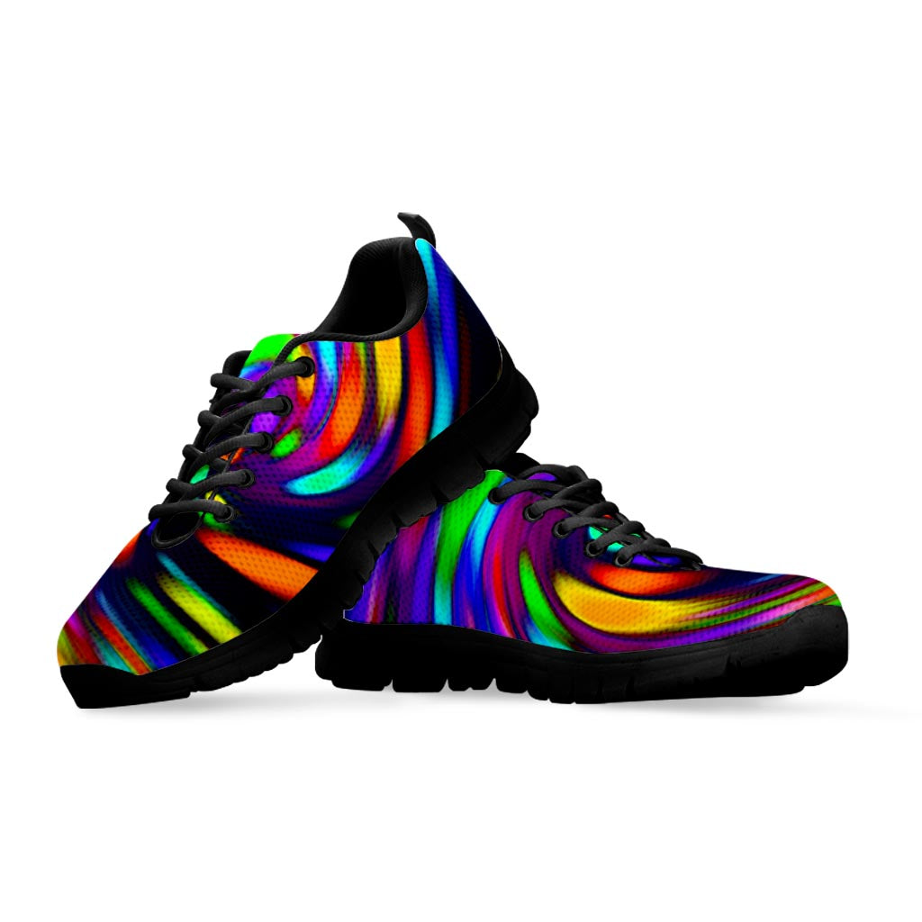 Colorful Spiral Trippy Print Black Running Shoes
